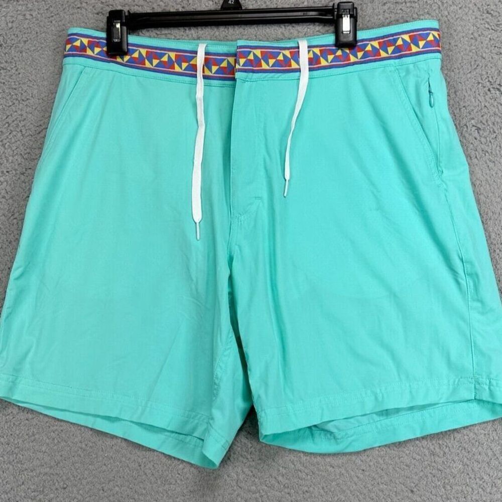 Okaicos‎ Swim Trunks Adult 34 Aqua Mojito Mint Aztec Swimwear Drawstring Mens